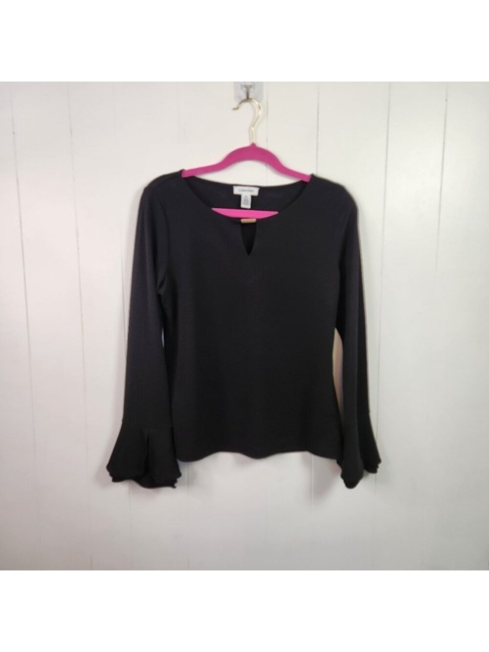 Calvin Klein Black Bell Sleeves Long Sleeve Blouse Flowy Office Minimalist Small